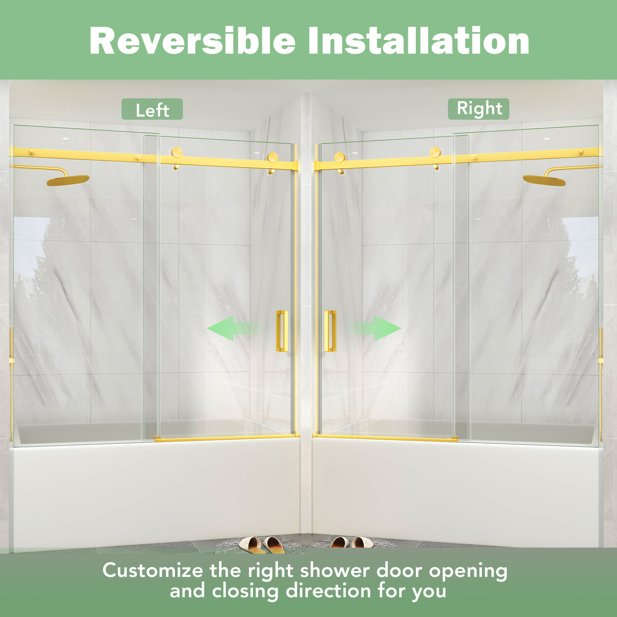 KPUY Frameless Sliding Bathtub Door, 60" H, 1/4" Tempered Glass, Brushed Gold