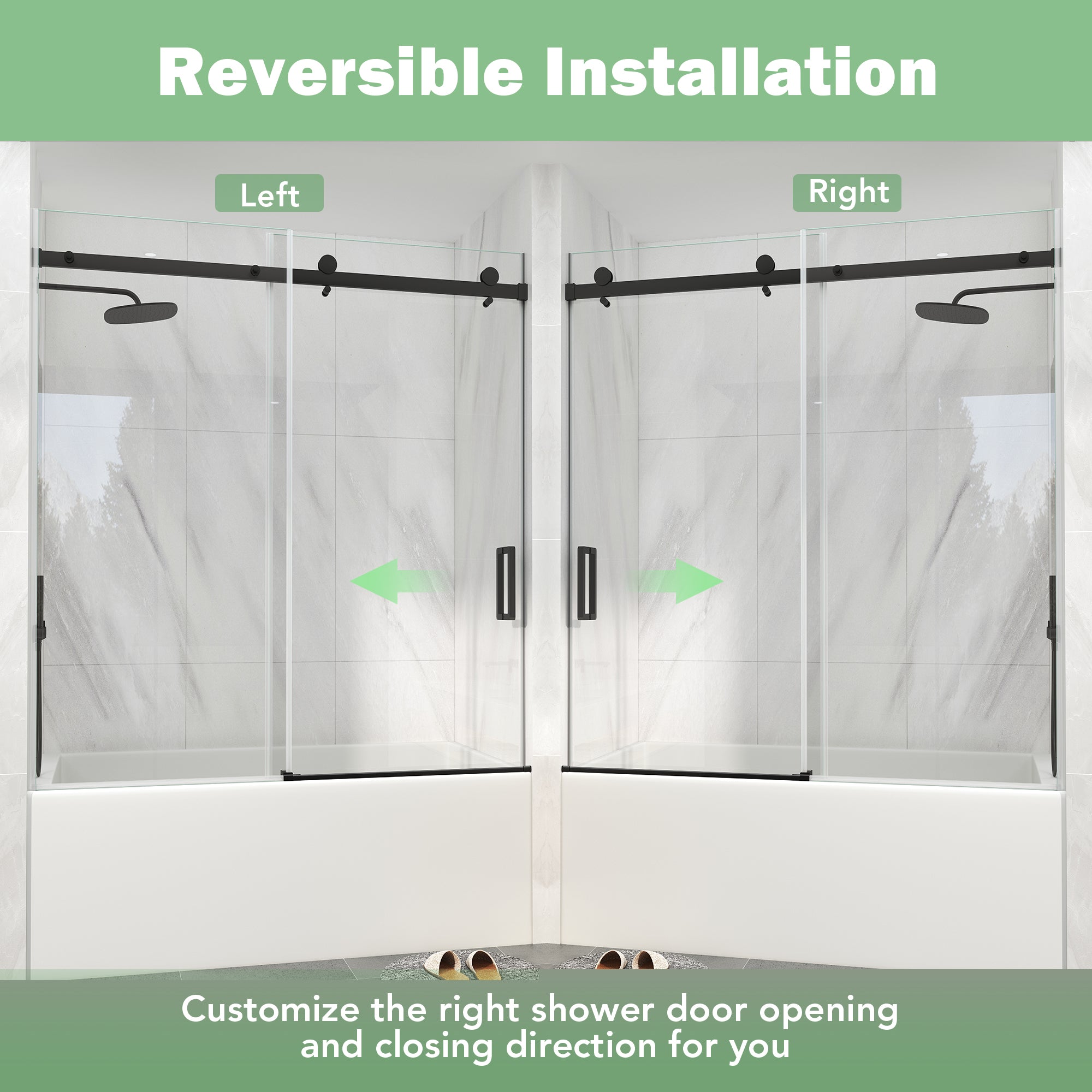 Matte Black Frameless Sliding Bathtub Door, 55-60 in. W x 60 in. H, Model S9711D