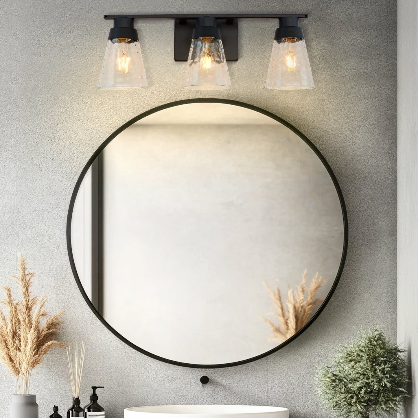 Bathroom Vanity Light Fixtures, 3 Light Modern Gold Vanity Lighting Fixtures, Bathroom Above Mirror Lighting Fixtures, Bathroom Wall Sconce with Clear Glass for Bathroom, Hallway, Bedroom with E26 Socket