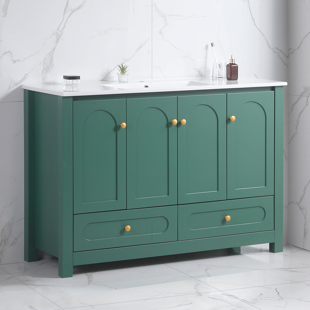 48" Green Bathroom Vanity with Ceramic Sink Combo, Abundant Storage Cabinet -4 Soft close doors and 2drawers
