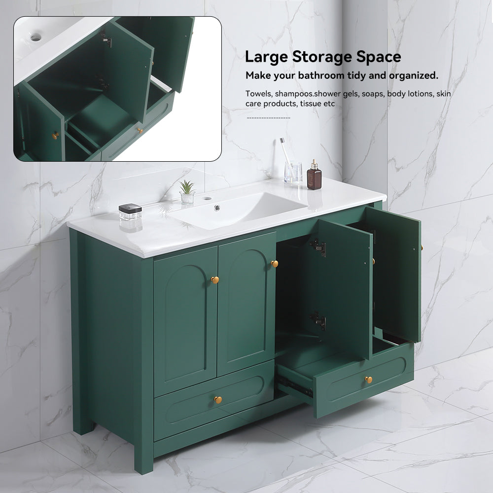 48" Green Bathroom Vanity with Ceramic Sink Combo, Abundant Storage Cabinet -4 Soft close doors and 2drawers
