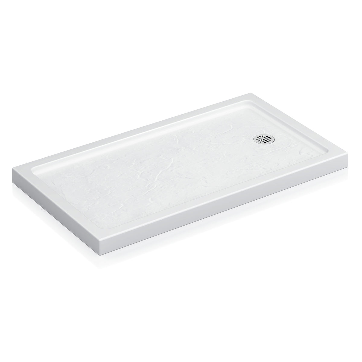 KPUY 48-60"LX30-36"W Shower Base Pan with Reversible Install, White Slip Resistant Design, Left or Right Drain, Non‑Integrated Flange, Easy to Clean