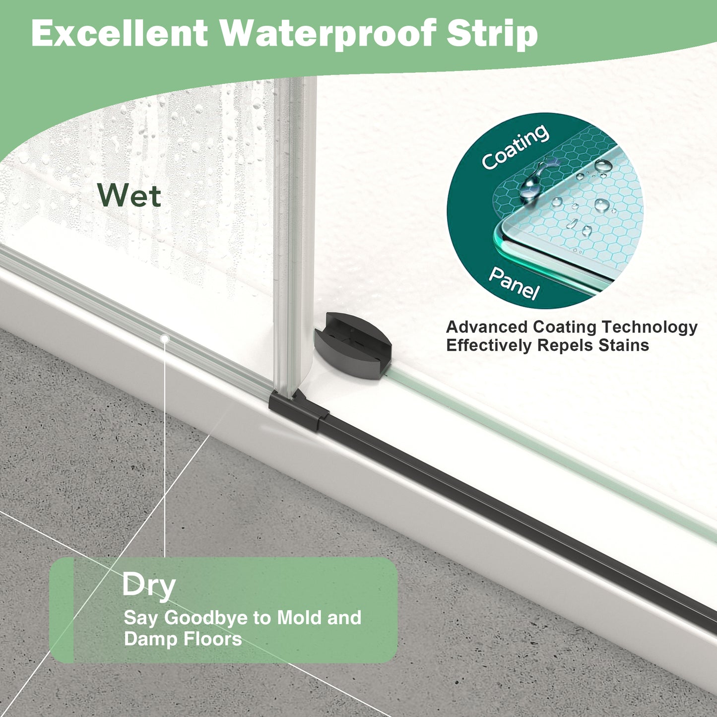 KPUY S9711B Frameless Shower Door, 44-48" W x 76" H Sliding Glass Shower Door, 1/4" (6mm) Thick Tempered Clear Glass with Explosion-Proof Film Nano Coating in Matte Black Finish