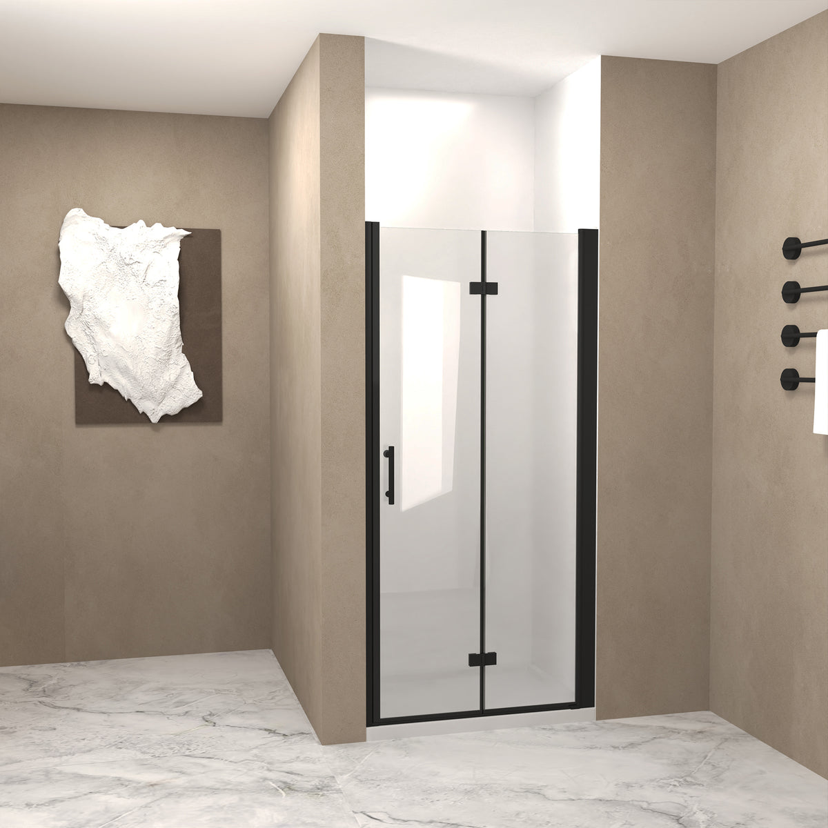 72" Bifold Shower Door, 1/4"(6mm) Tempered Glass, Matte Black Aluminum Frame, Explosion Proof Film