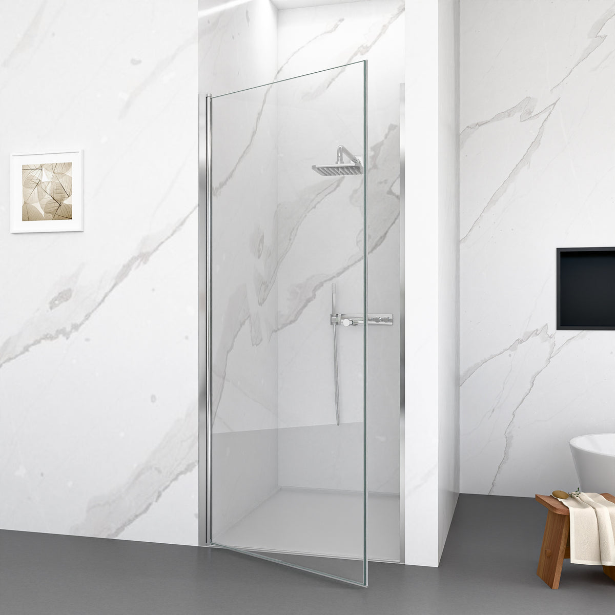 72" H Semi-Frameless Circular Pivot Shower Door in Chrome With 1/4" (6mm) Thick SGCC Tempered Glass