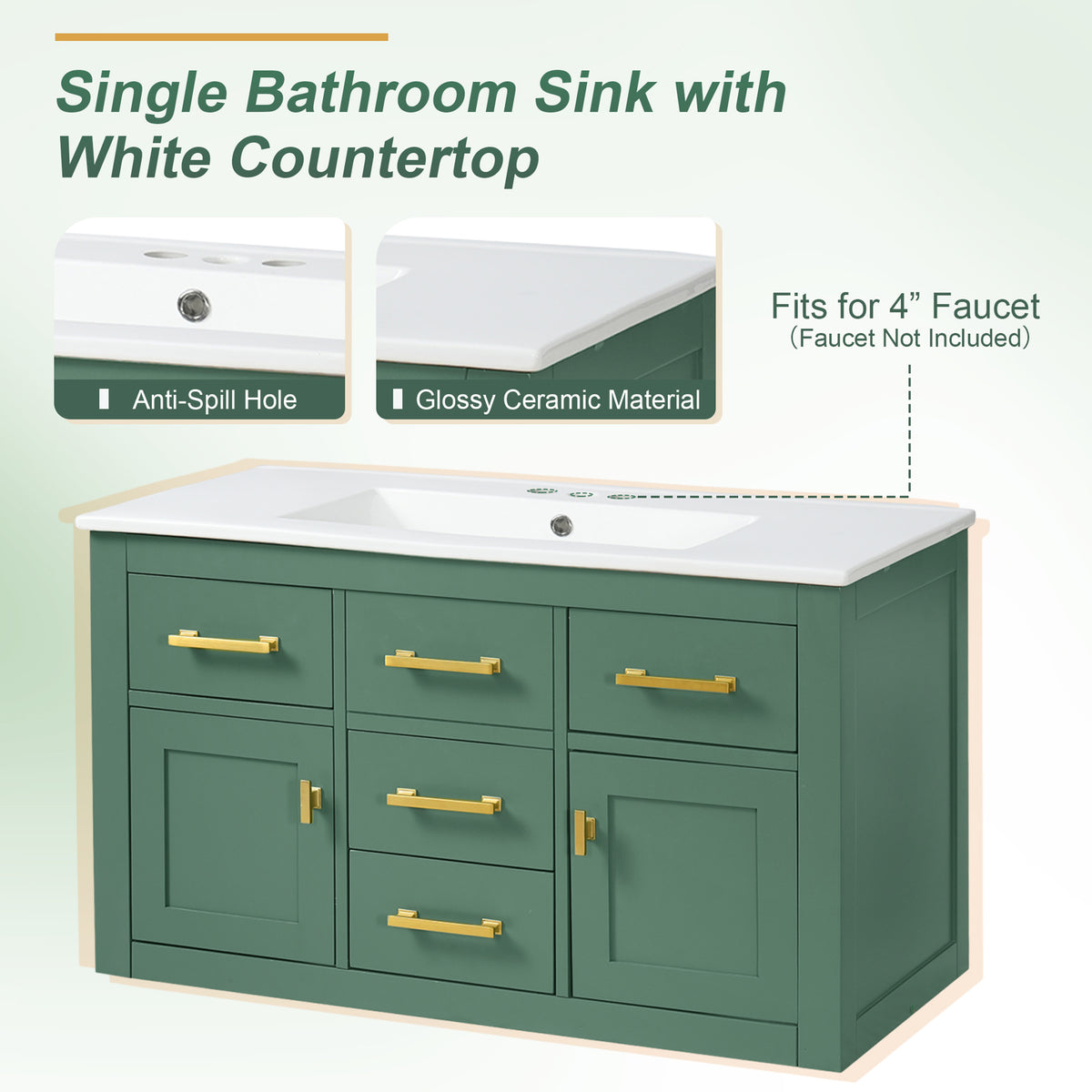 36'' Wall Mounted Bathroom Cabinet – French Style Bathroom Vanity with Glossy White Sink, Bathroom Cabinet with Multiple Drawers and Doors, Ample Storage