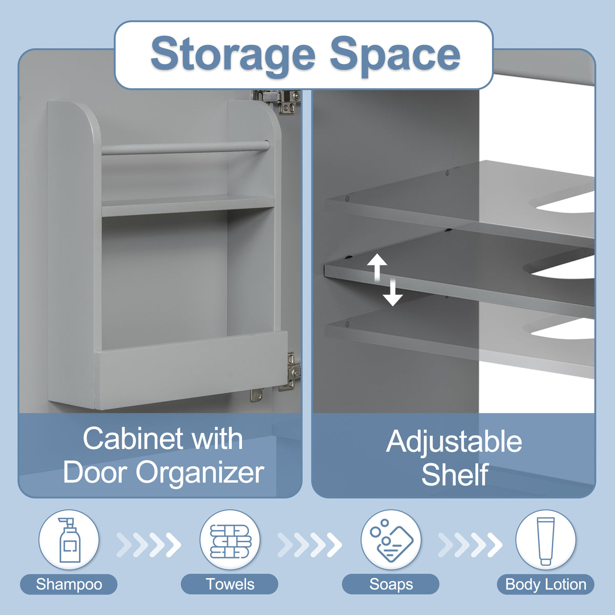 18“&20”Bathroom Vanity with Sink, Vanity Cabinet with Door Shelf and Adjustable Shelf,Gray