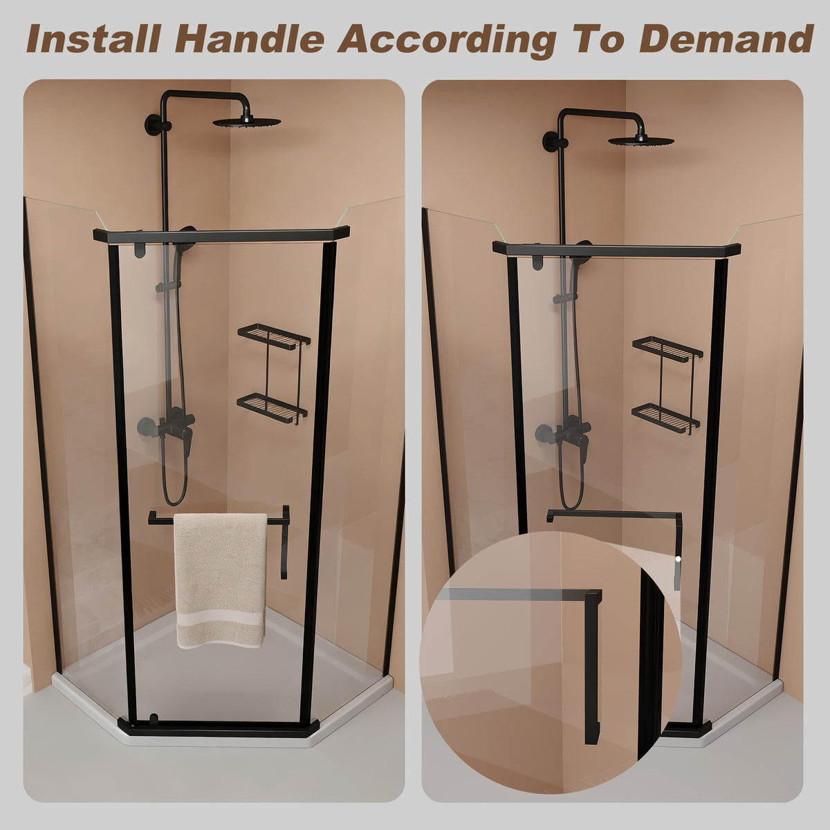 36x36x72" Pivot shower door, with 1/4" (6MM) tempered glass, Frameless Neo-Angle Pivot Shower Enclosure in for Bathroom Shower Door Matte black(NO INCLUDED Neo-Angle Shower Base )