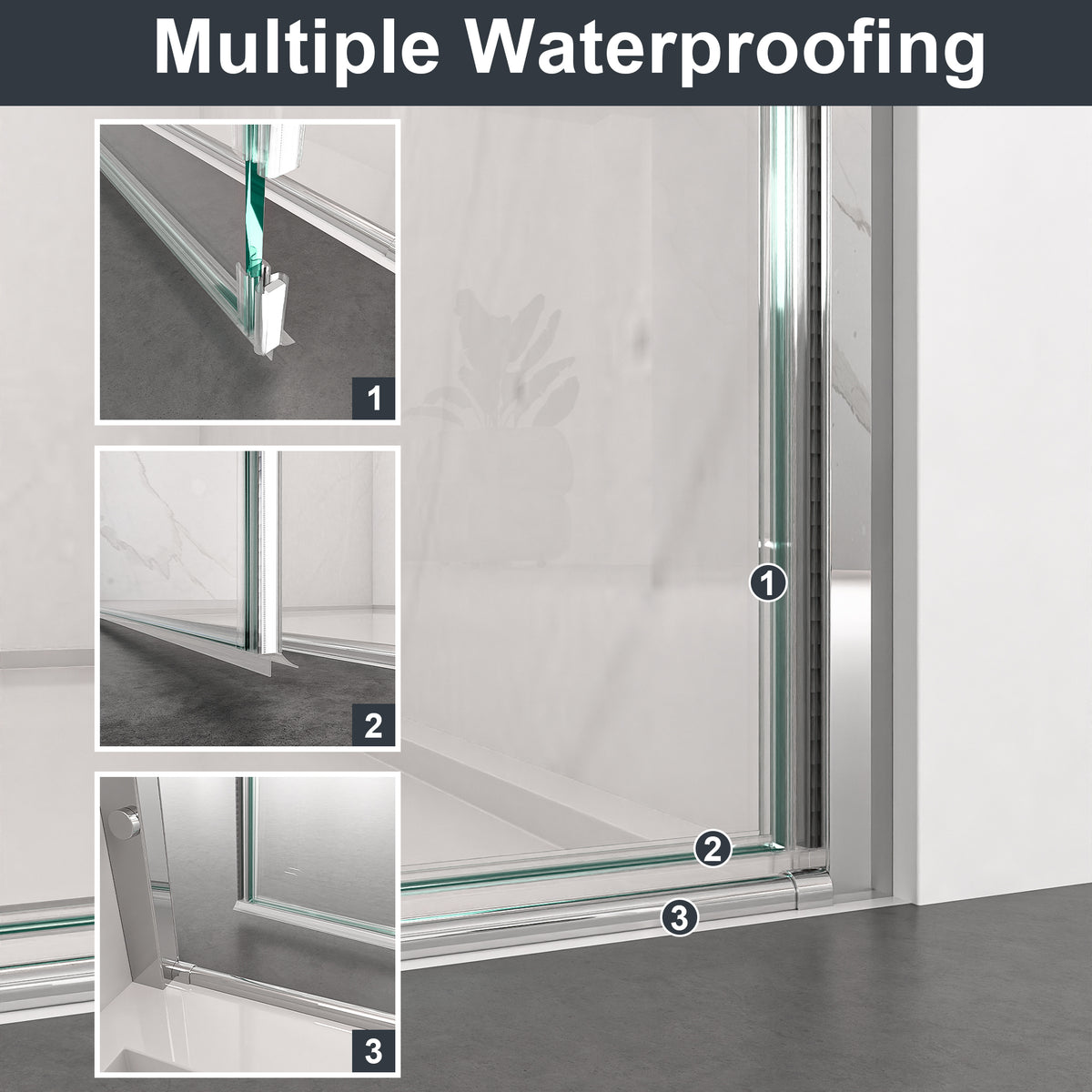 72" H Semi-Frameless Circular Pivot Shower Door in Chrome With 1/4" (6mm) Thick SGCC Tempered Glass