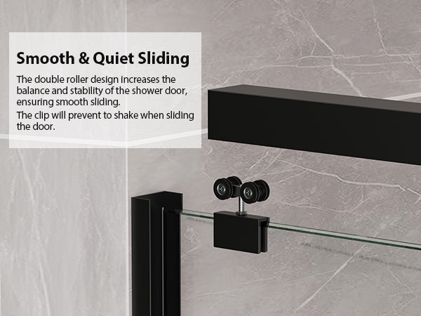 Matte Black Double Sliding Shower Door, Semi-Frameless, 43–48 in. W x 76 in. H, Model S0102