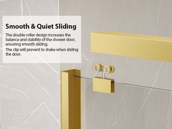 Brushed Gold Double Sliding Shower Door, Semi-Frameless, 55–60 in. W x 76 in. H, Model S0102