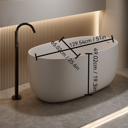 Freestanding Bathtub Resin Stone Soaking Bathtub Solid Surface Modern Tubs with Overflow and Pop-up Drain