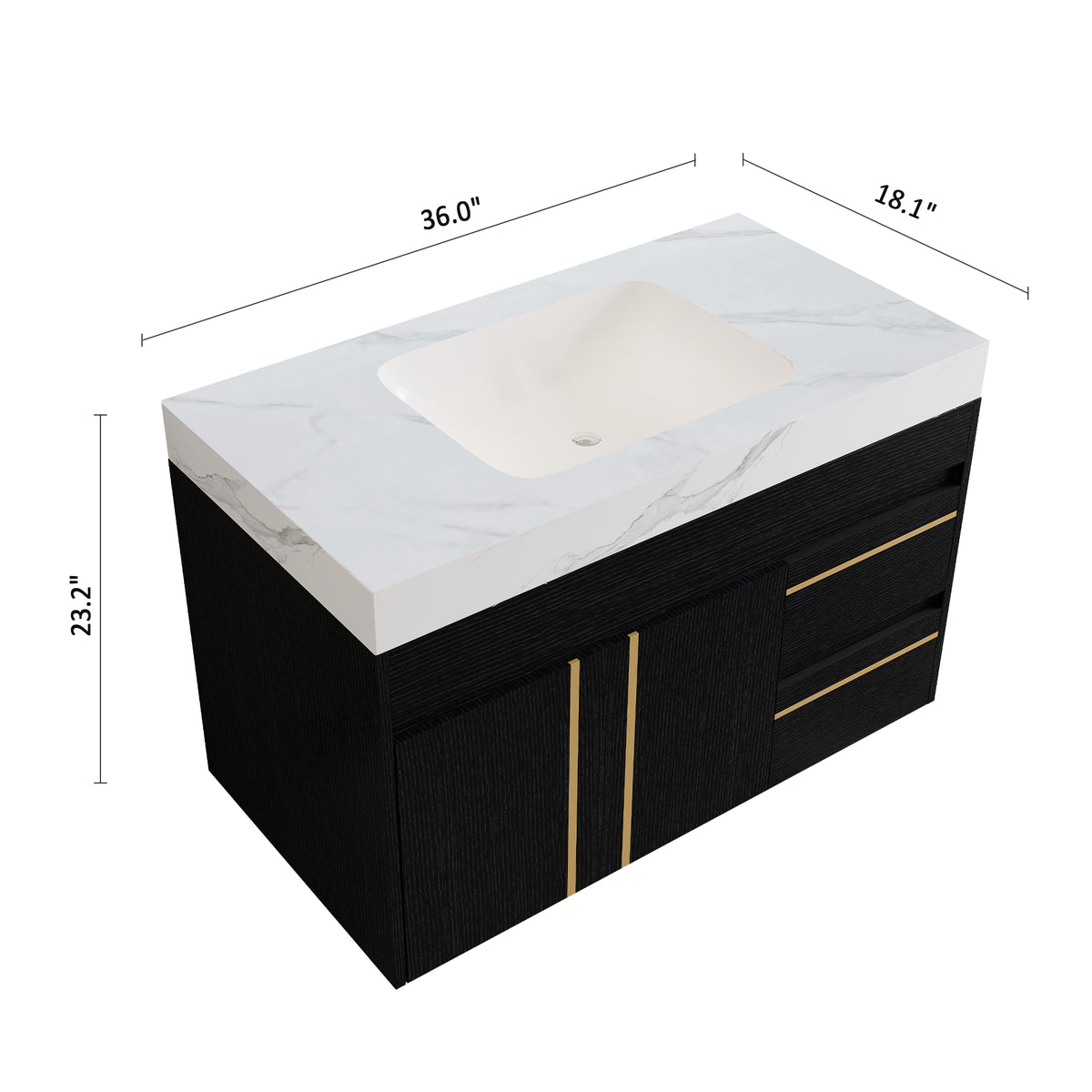 36" Floating Bathroom Vanity with Ceramic Sink and Faux Marble Top
