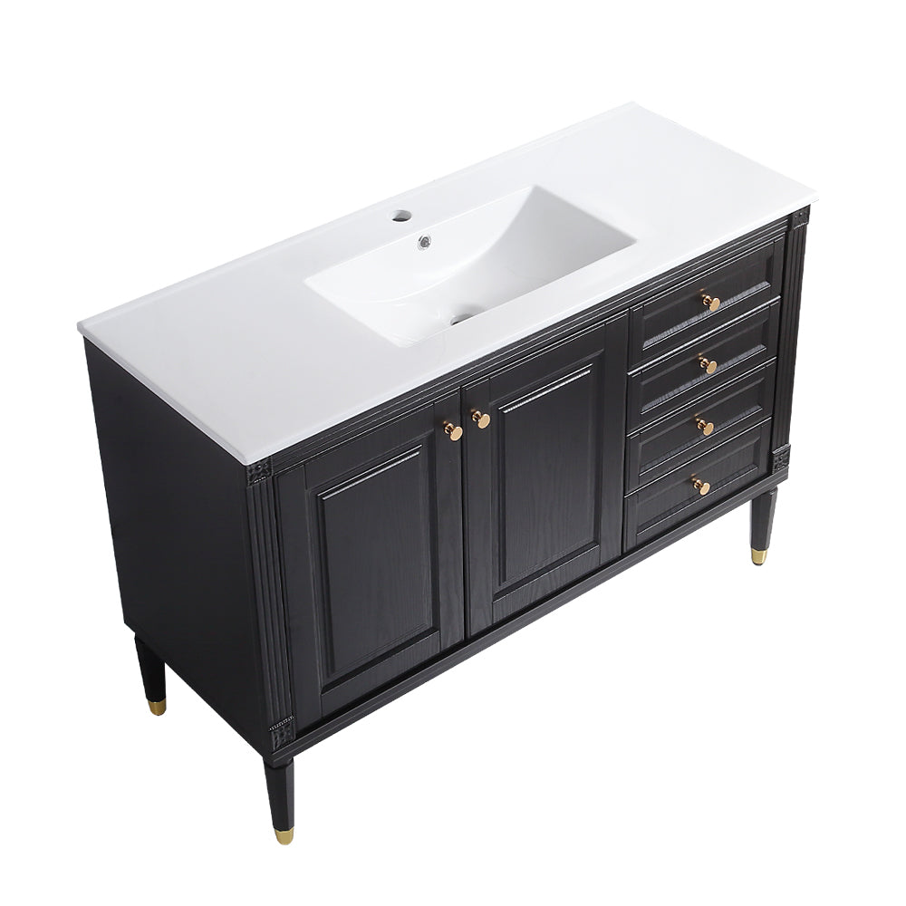 48'' Bathroom Vanity with Top Sink, Bathroom Storage Cabinet with 2 Soft Closing Doors and 3 Drawers, Single Sink Bathroom Vanity. black