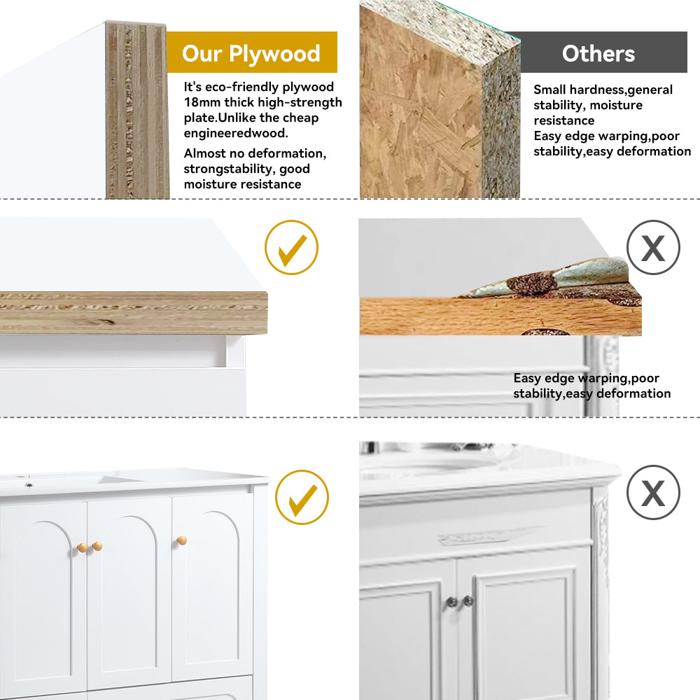 48" White Bathroom Vanity with Ceramic Sink Combo, Abundant Storage Cabinet -4 Soft close doors and 2 drawers