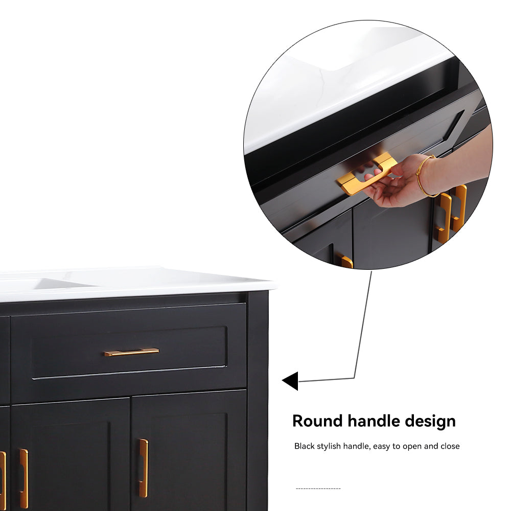48" Black Bathroom Vanity with Ceramic Sink Combo, Abundant Storage Cabinet -4 Soft close doors and 4 drawers