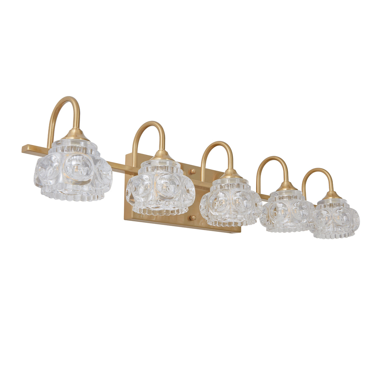 29" Modern Crystal Bathroom Vanity Light, 5-Light Golden Wall Sconce with Clear Glass Shade, Elegant Wall Mount Lighting for Bathroom, Powder Room, or Vanity Mirror (No Bulbs)