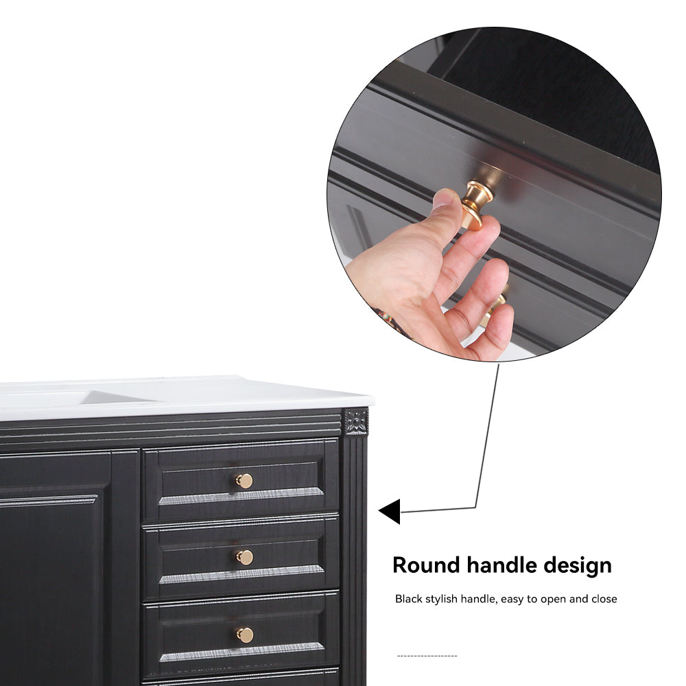 48'' Bathroom Vanity with Top Sink, Bathroom Storage Cabinet with 2 Soft Closing Doors and 3 Drawers, Single Sink Bathroom Vanity. black
