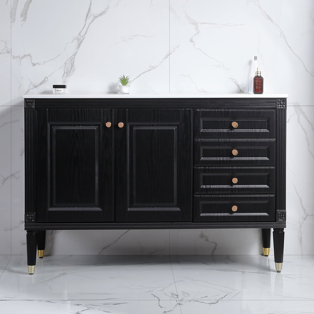 48'' Bathroom Vanity with Top Sink, Bathroom Storage Cabinet with 2 Soft Closing Doors and 3 Drawers, Single Sink Bathroom Vanity. black
