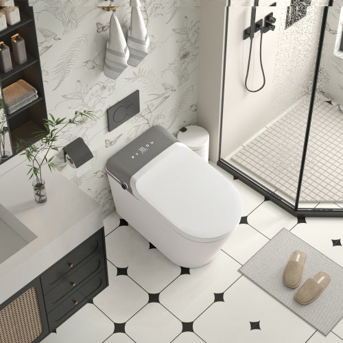 Smart Bidet Toilet with Remote Control.Raised Tankless Toilet with LED Display. Auto Open/AutoHeated. Seat Toilet Bidet with Aromatherapy System.Warm Water And Dry.Off Seat Flush.Foot Sensor.