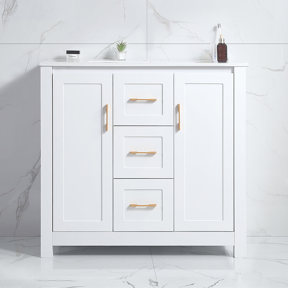 36"White Bathroom Vanity with Single Sink, Combo Cabinet Undermount Sink, Bathroom Storage Cabinet with 2 Doors and 2 Drawer, Soft Closing, Multifunctional Storage