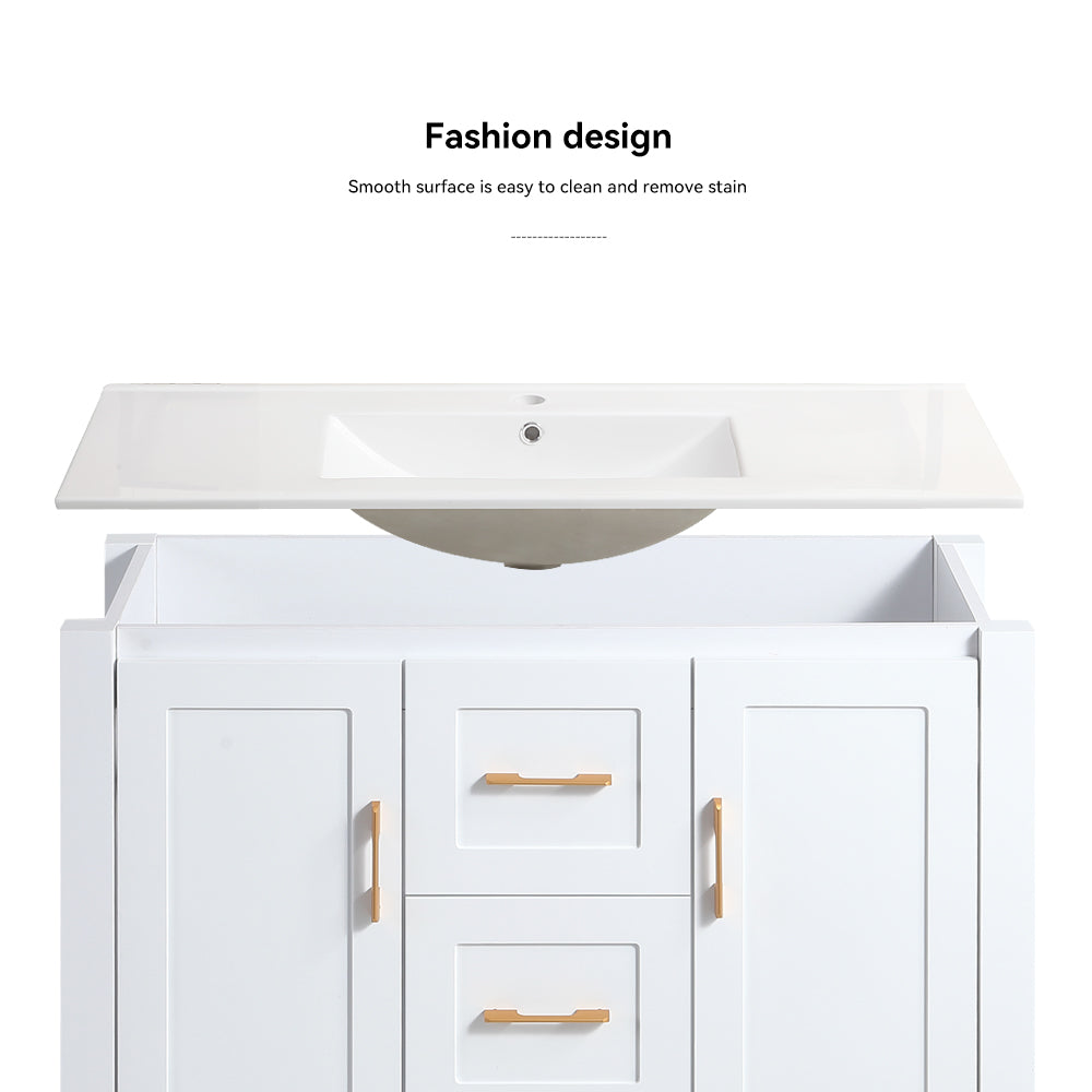 36"White Bathroom Vanity with Single Sink, Combo Cabinet Undermount Sink, Bathroom Storage Cabinet with 2 Doors and 2 Drawer, Soft Closing, Multifunctional Storage