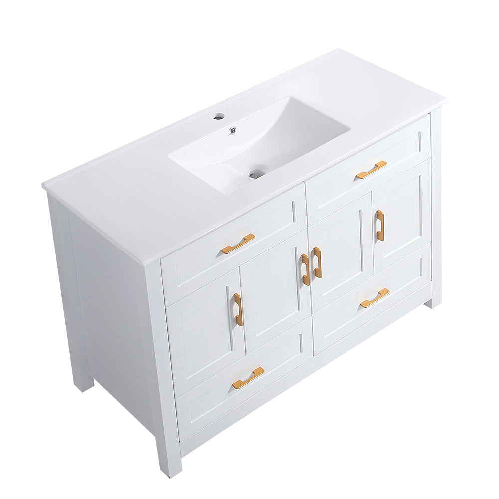 48" White Bathroom Vanity with Ceramic Sink Combo, Abundant Storage Cabinet -4 Soft close doors and 4 drawers