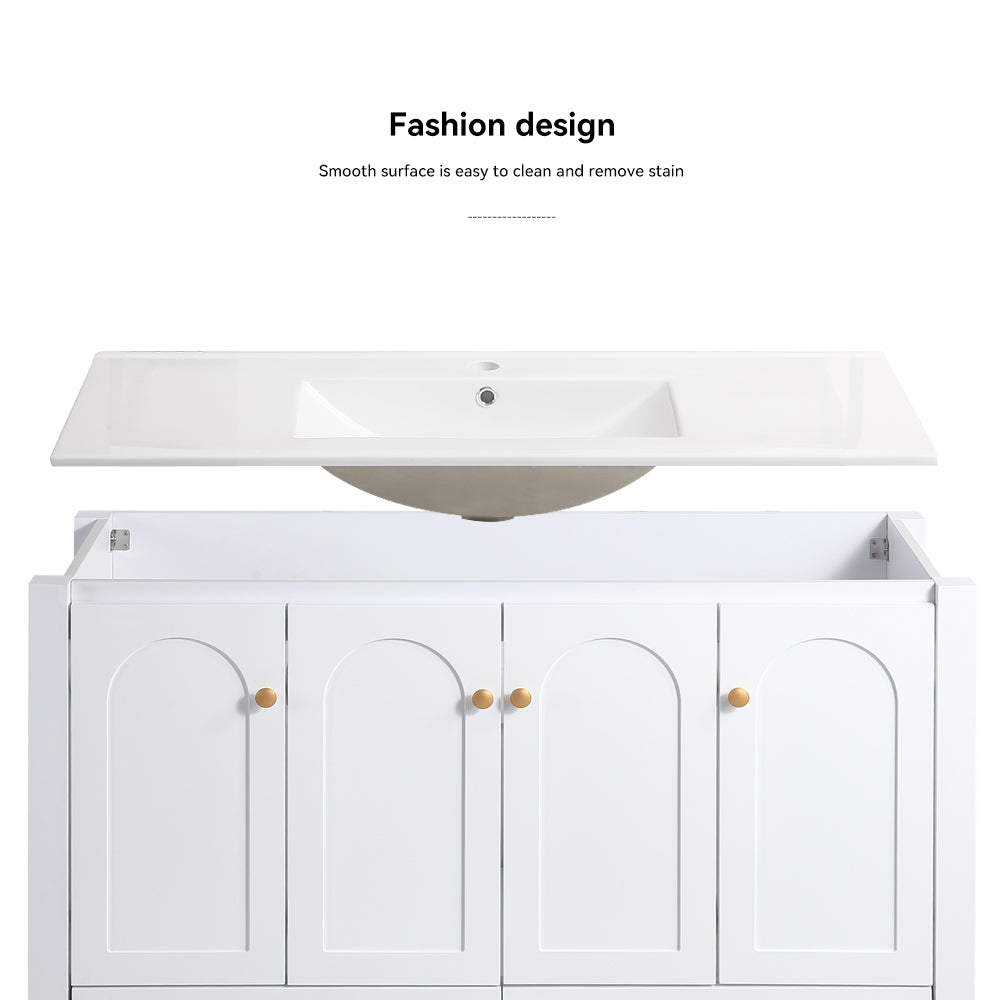 48" White Bathroom Vanity with Ceramic Sink Combo, Abundant Storage Cabinet -4 Soft close doors and 2 drawers
