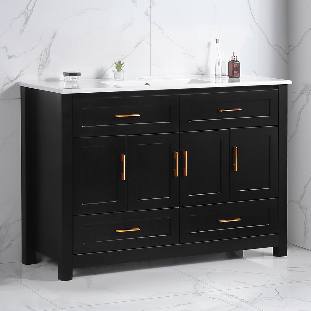 48" Black Bathroom Vanity with Ceramic Sink Combo, Abundant Storage Cabinet -4 Soft close doors and 4 drawers