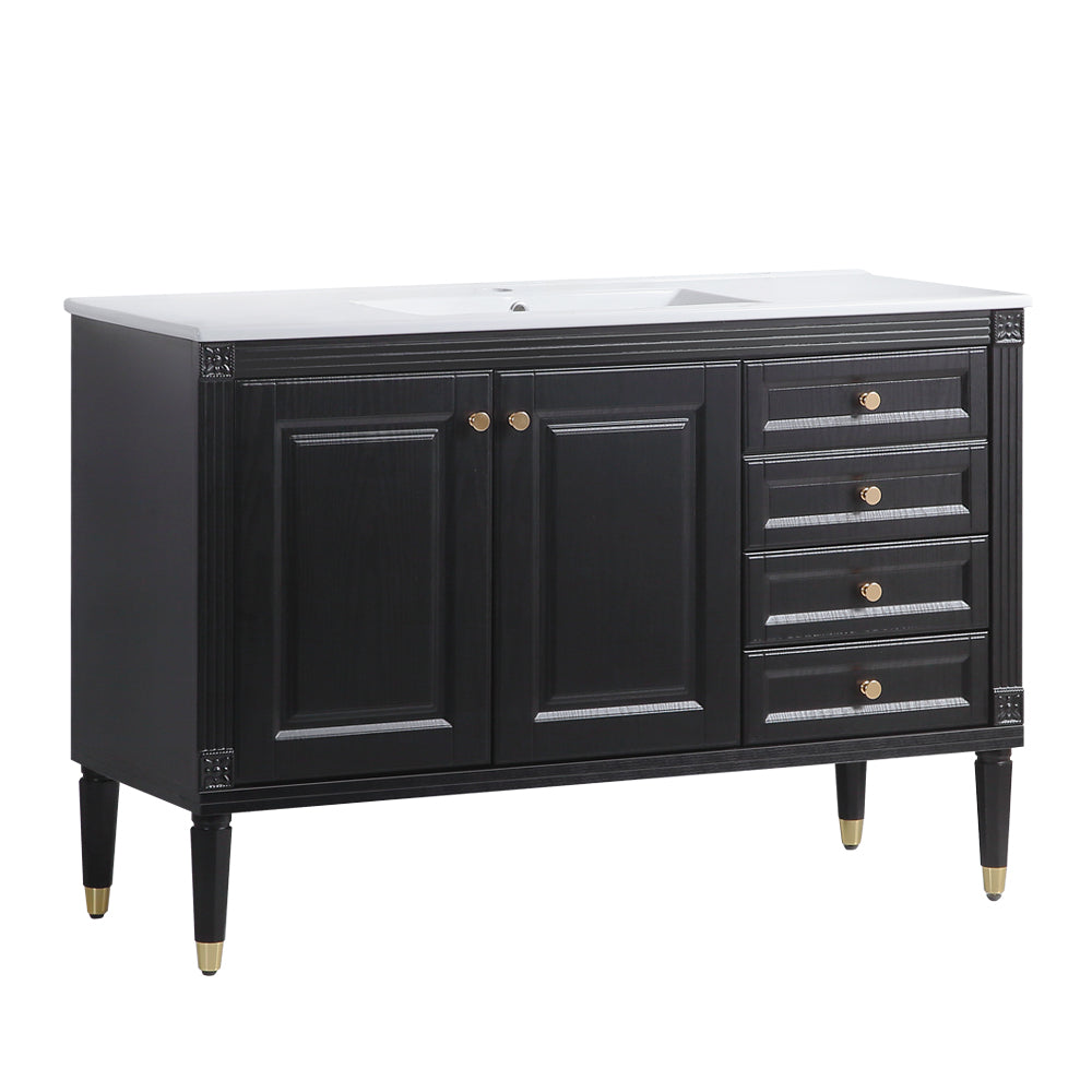 48'' Bathroom Vanity with Top Sink, Bathroom Storage Cabinet with 2 Soft Closing Doors and 3 Drawers, Single Sink Bathroom Vanity. black