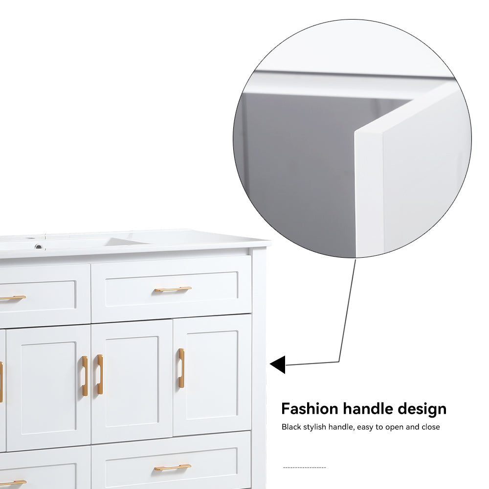 48" White Bathroom Vanity with Ceramic Sink Combo, Abundant Storage Cabinet -4 Soft close doors and 4 drawers