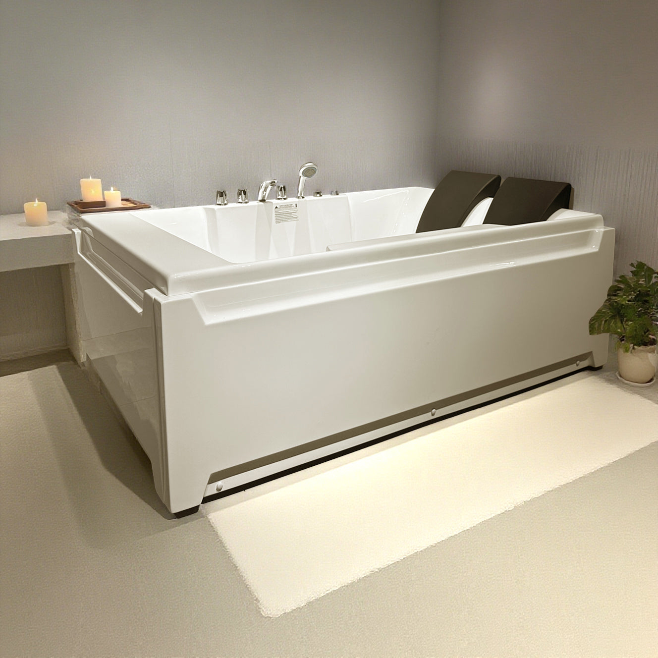 KPUY 73 Inch 2-Person Whirlpool Jetted Bathtub | Hydro Massage & LED Lights | Left Drain