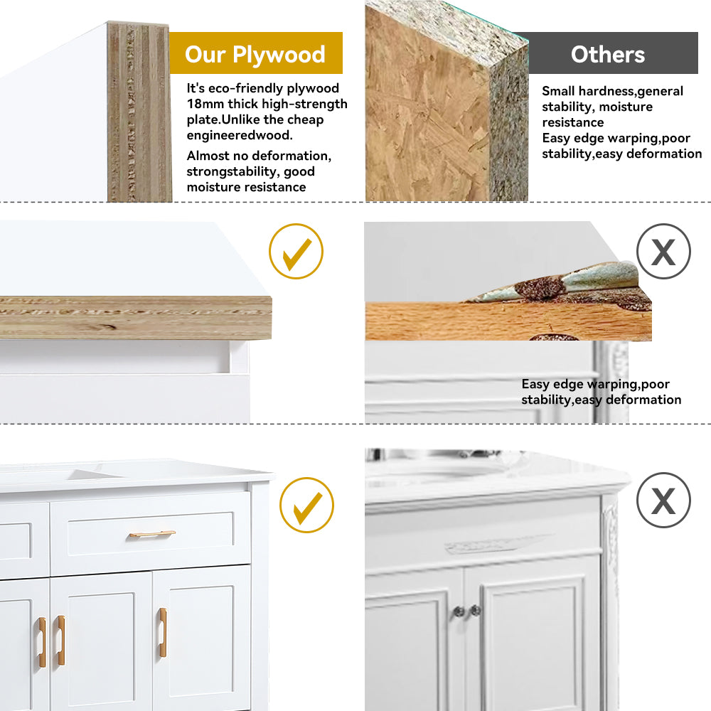 48" White Bathroom Vanity with Ceramic Sink Combo, Abundant Storage Cabinet -4 Soft close doors and 4 drawers