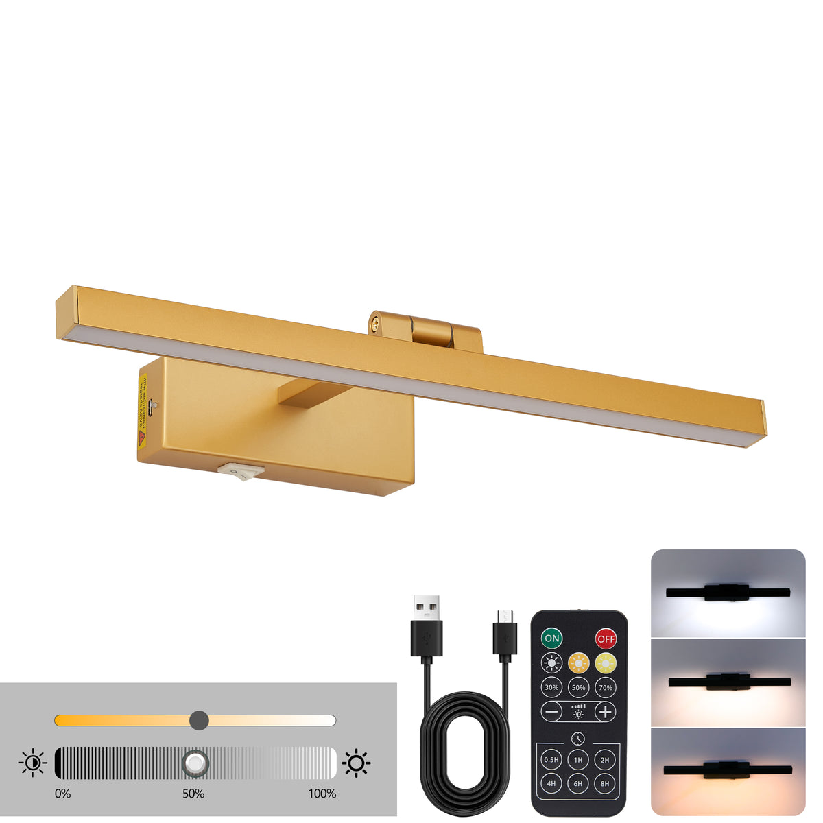 16inch Gold Bathroom Light Fixtures Over Mirror Modern Dimmable LED Vanity Light for Bathroom Wall Lighting