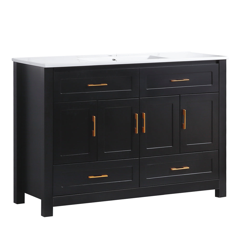 48" Black Bathroom Vanity with Ceramic Sink Combo, Abundant Storage Cabinet -4 Soft close doors and 4 drawers