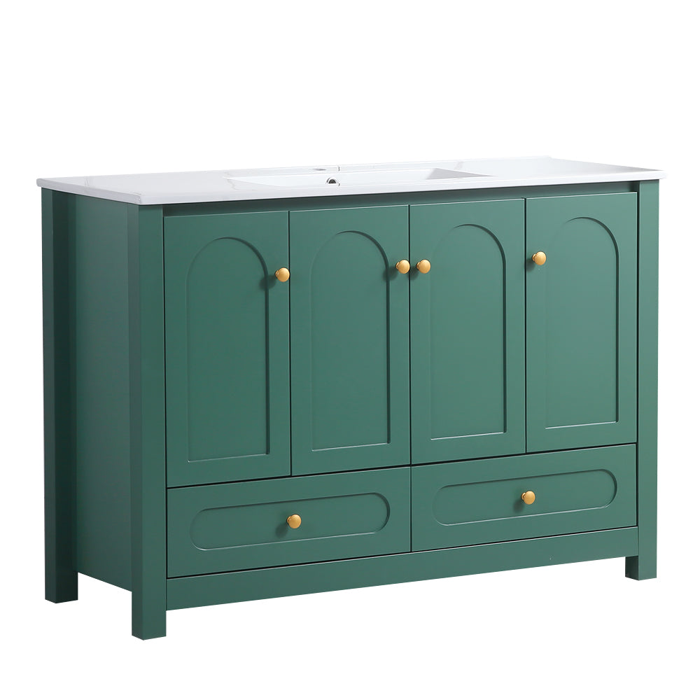 48" Green Bathroom Vanity with Ceramic Sink Combo, Abundant Storage Cabinet -4 Soft close doors and 2drawers