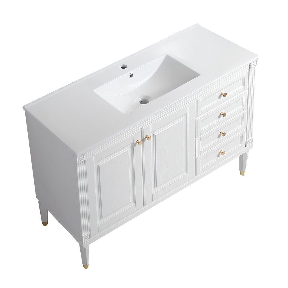 48'' Bathroom Vanity with Top Sink, Bathroom Storage Cabinet with 2 Soft Closing Doors and 3 Drawers, Single Sink Bathroom Vanity. White