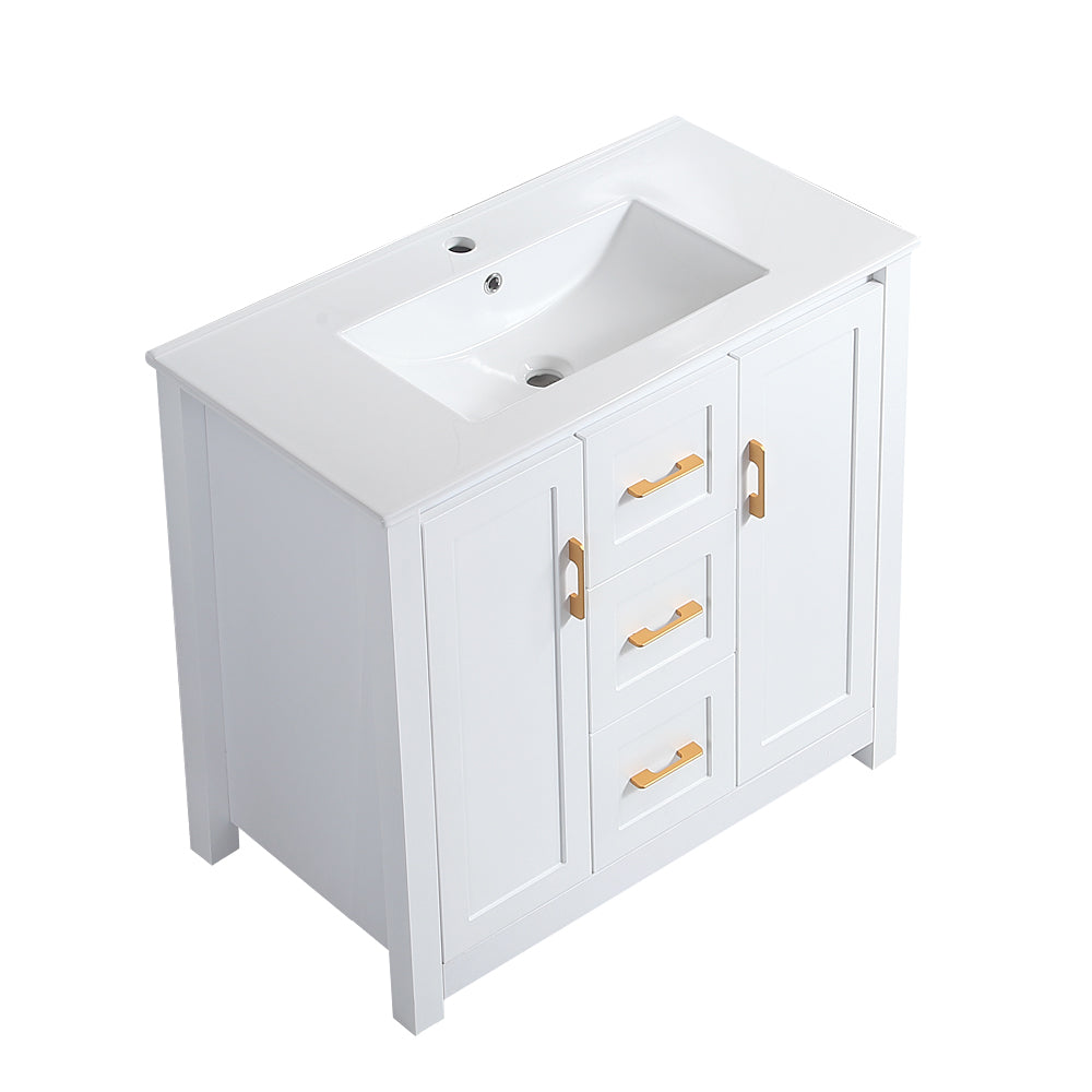 36"White Bathroom Vanity with Single Sink, Combo Cabinet Undermount Sink, Bathroom Storage Cabinet with 2 Doors and 2 Drawer, Soft Closing, Multifunctional Storage