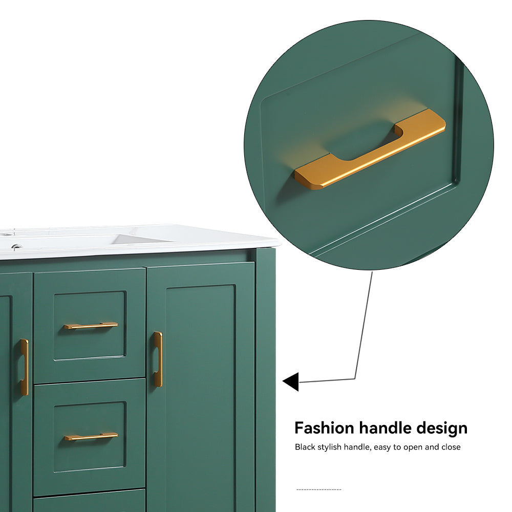 36"Green Bathroom Vanity with Single Sink, Combo Cabinet Undermount Sink, Bathroom Storage Cabinet with 2 Doors and 2 Drawer, Soft Closing, Multifunctional Storage