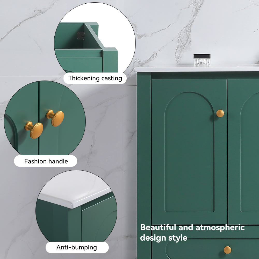 48" Green Bathroom Vanity with Ceramic Sink Combo, Abundant Storage Cabinet -4 Soft close doors and 2drawers