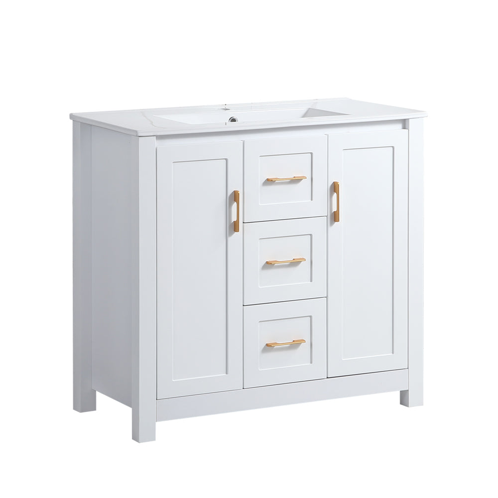 36"White Bathroom Vanity with Single Sink, Combo Cabinet Undermount Sink, Bathroom Storage Cabinet with 2 Doors and 2 Drawer, Soft Closing, Multifunctional Storage