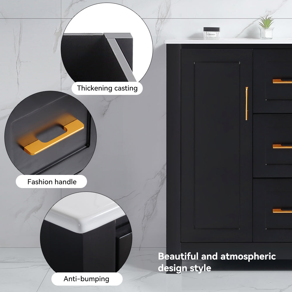 36" Black Bathroom Vanity with Single Sink, Combo Cabinet Undermount Sink, Bathroom Storage Cabinet with 2 Doors and 2 Drawer, Soft Closing, Multifunctional Storage