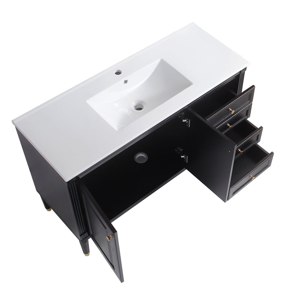 48'' Bathroom Vanity with Top Sink, Bathroom Storage Cabinet with 2 Soft Closing Doors and 3 Drawers, Single Sink Bathroom Vanity. black