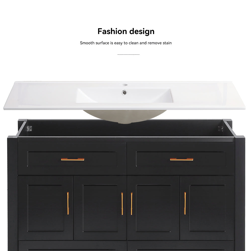 48" Black Bathroom Vanity with Ceramic Sink Combo, Abundant Storage Cabinet -4 Soft close doors and 4 drawers