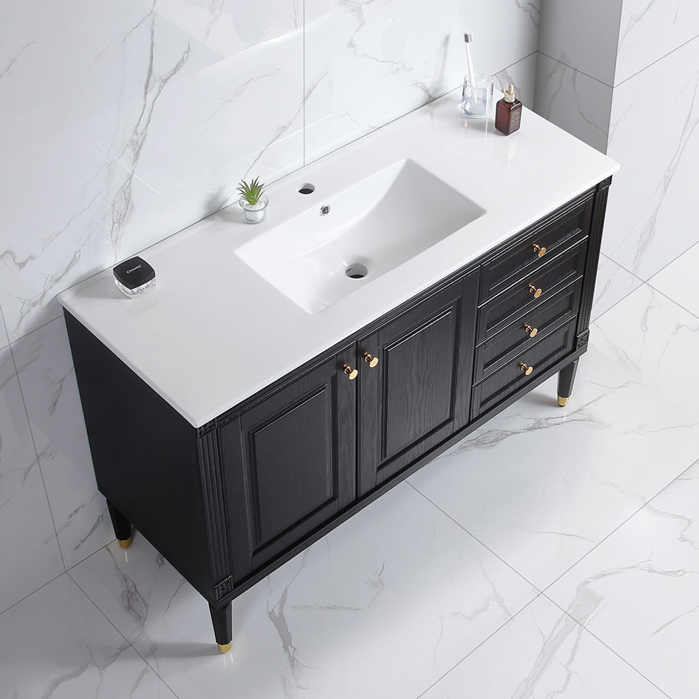 48'' Bathroom Vanity with Top Sink, Bathroom Storage Cabinet with 2 Soft Closing Doors and 3 Drawers, Single Sink Bathroom Vanity. black