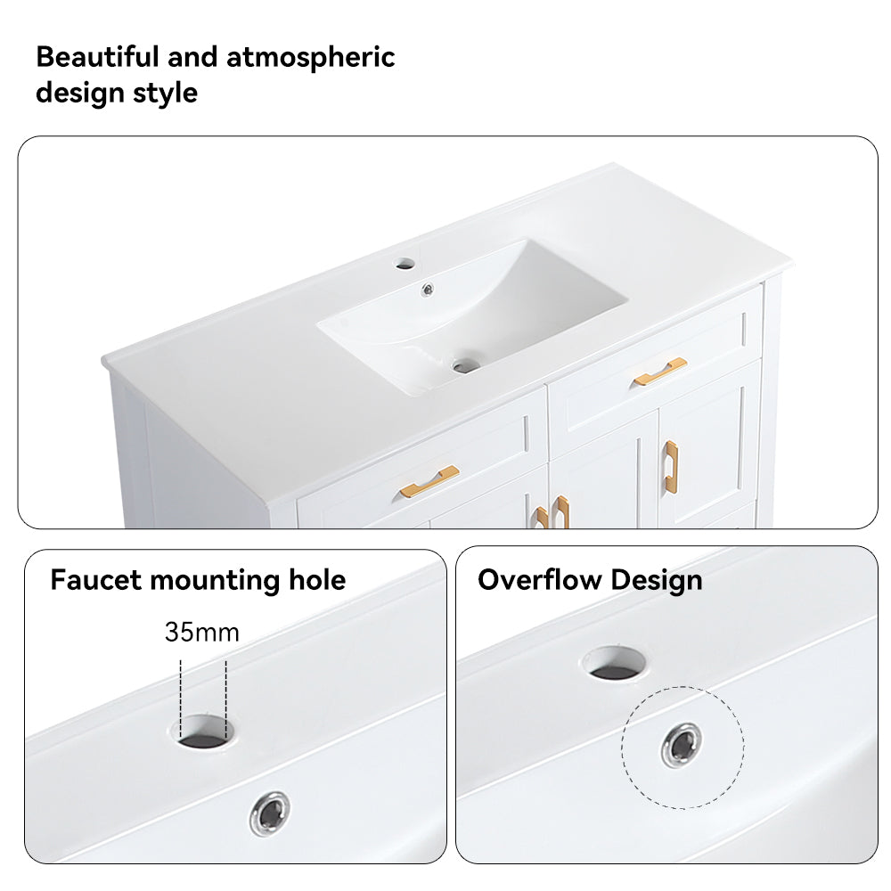 48" White Bathroom Vanity with Ceramic Sink Combo, Abundant Storage Cabinet -4 Soft close doors and 4 drawers