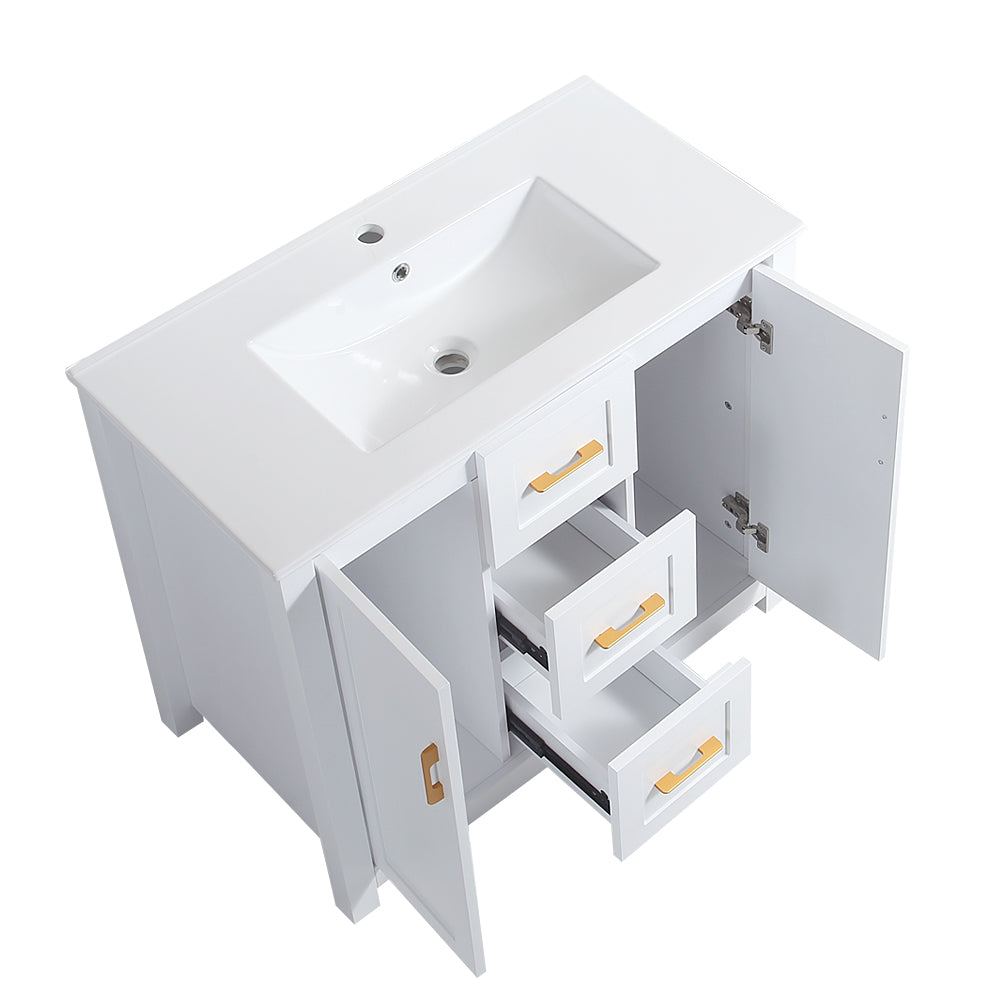 36"White Bathroom Vanity with Single Sink, Combo Cabinet Undermount Sink, Bathroom Storage Cabinet with 2 Doors and 2 Drawer, Soft Closing, Multifunctional Storage