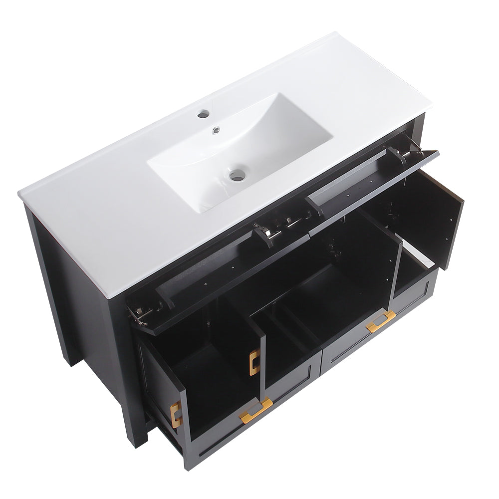 48" Black Bathroom Vanity with Ceramic Sink Combo, Abundant Storage Cabinet -4 Soft close doors and 4 drawers
