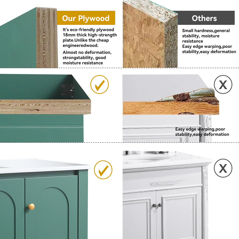 48" Green Bathroom Vanity with Ceramic Sink Combo, Abundant Storage Cabinet -4 Soft close doors and 2drawers