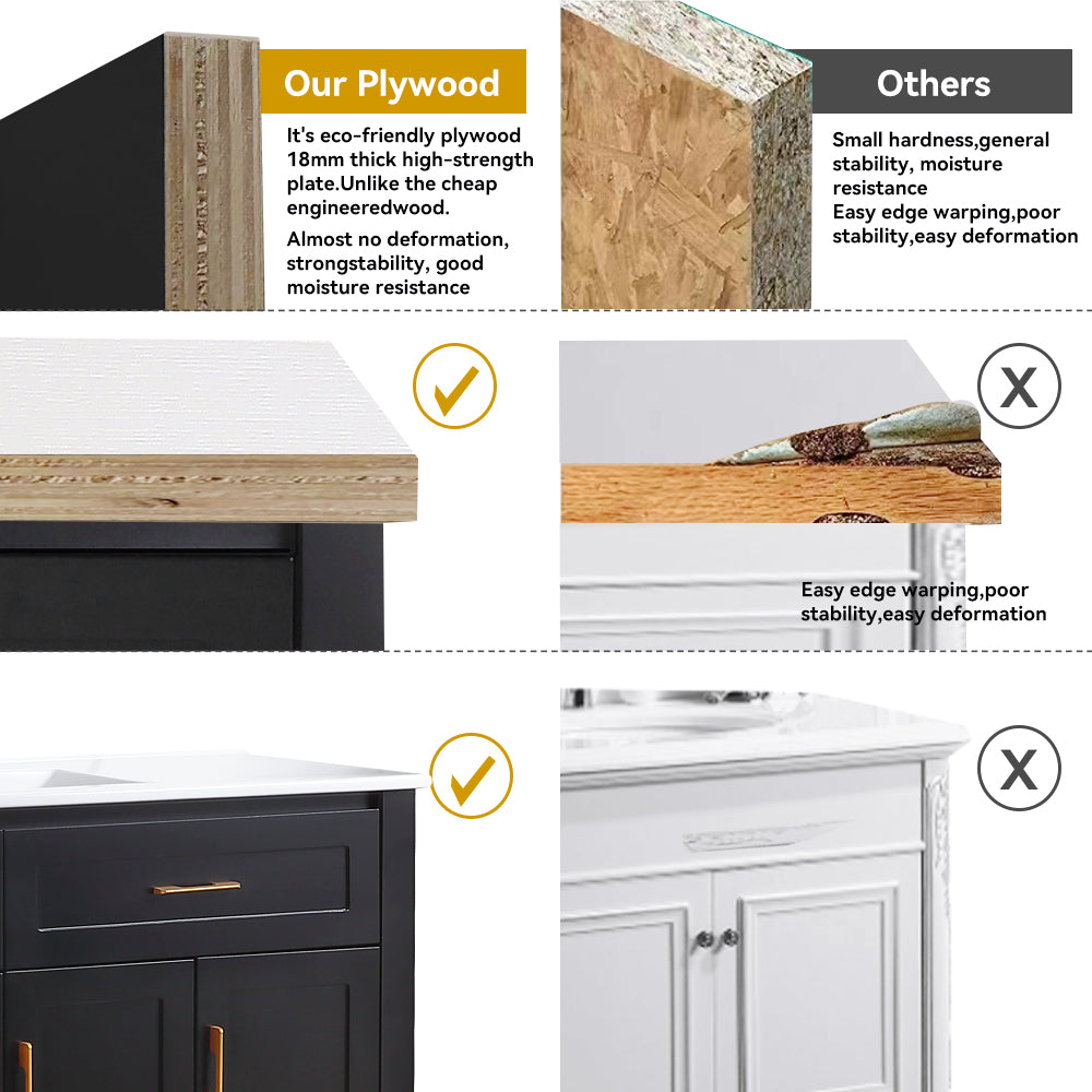 48" Black Bathroom Vanity with Ceramic Sink Combo, Abundant Storage Cabinet -4 Soft close doors and 4 drawers
